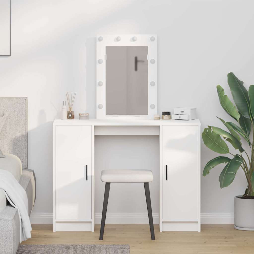 Dressing Table with LED Lights White 102x33x135 cm