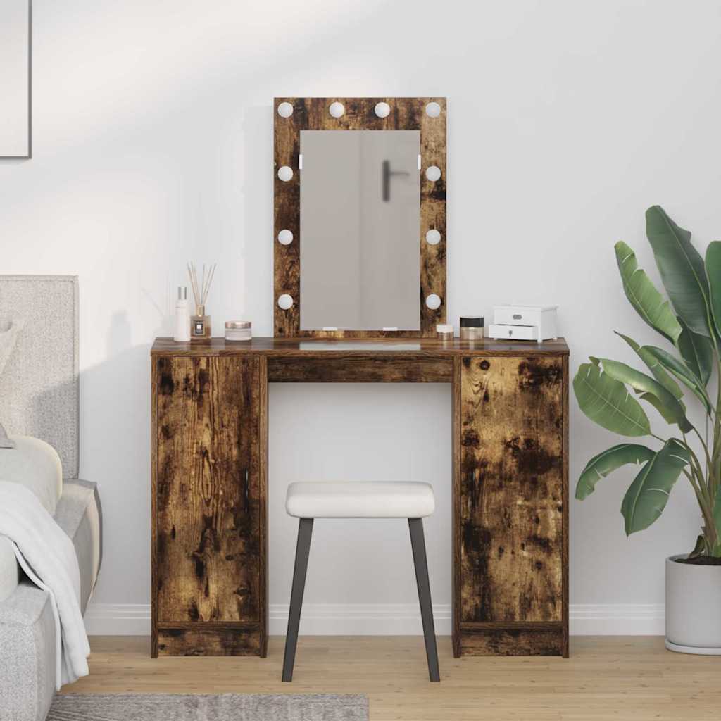 Dressing Table with LED Lights Smoked Oak 102x33x135 cm