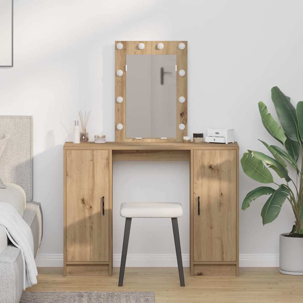 Dressing Table with LED Lights Artisan Oak 102x33x135 cm
