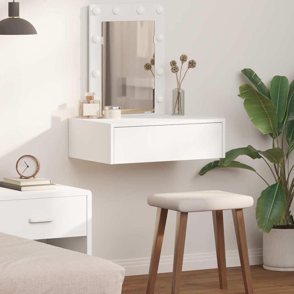 Wall Hanging Dressing Table with LED Lights - White