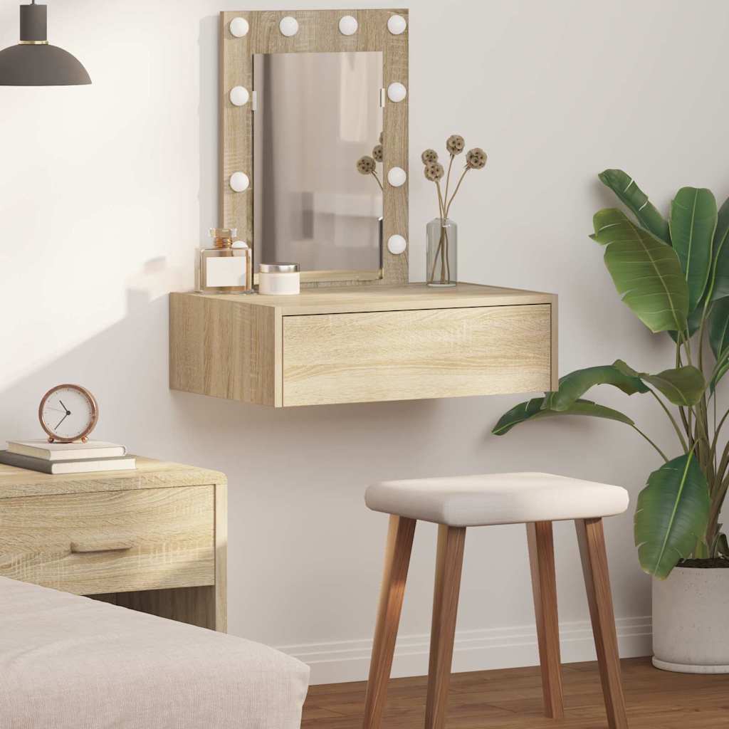 Wall Hanging Dressing Table with LED Lights Sonoma Oak