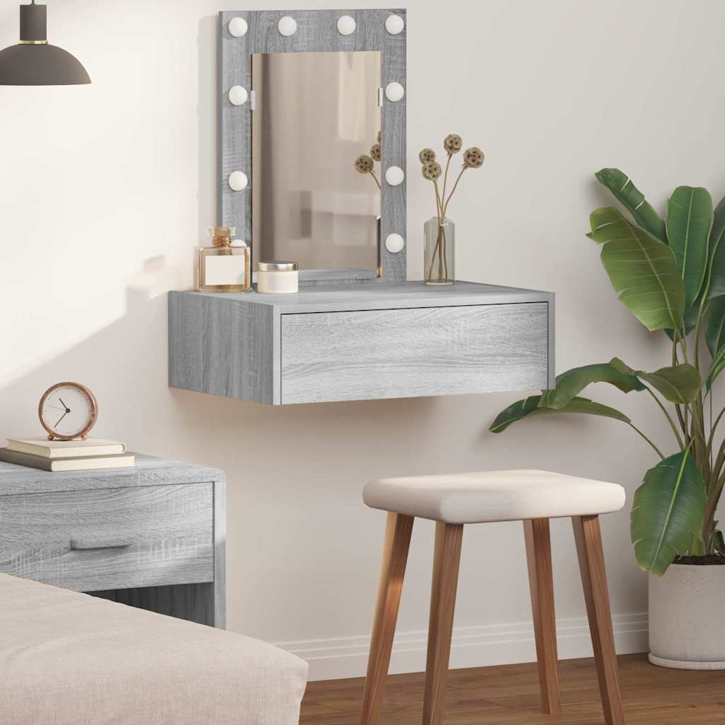 Wall Hanging Dressing Table with LED Lights Grey Sonoma