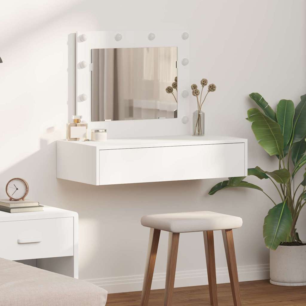 Wall Hanging Dressing Table with LED Lights - White