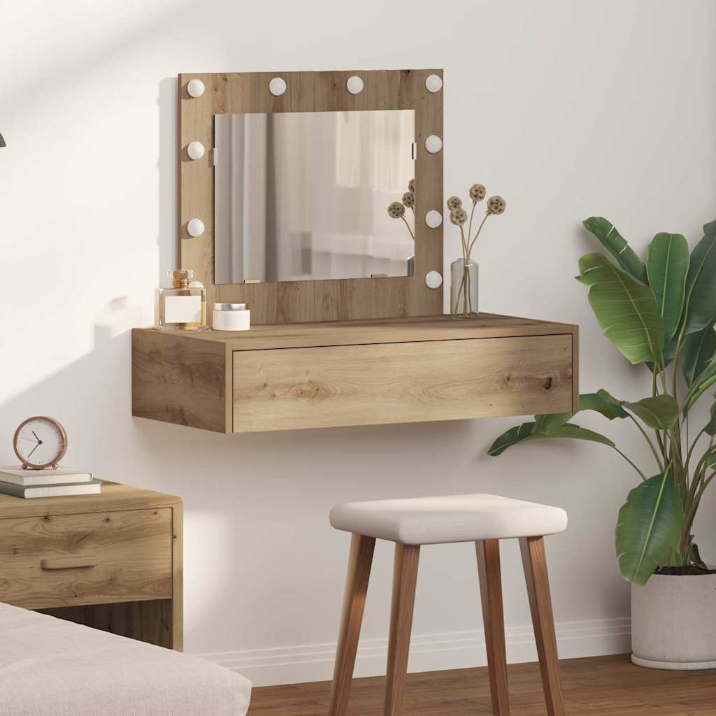 Wall Hanging Dressing Table with LED Lights Artisan Oak