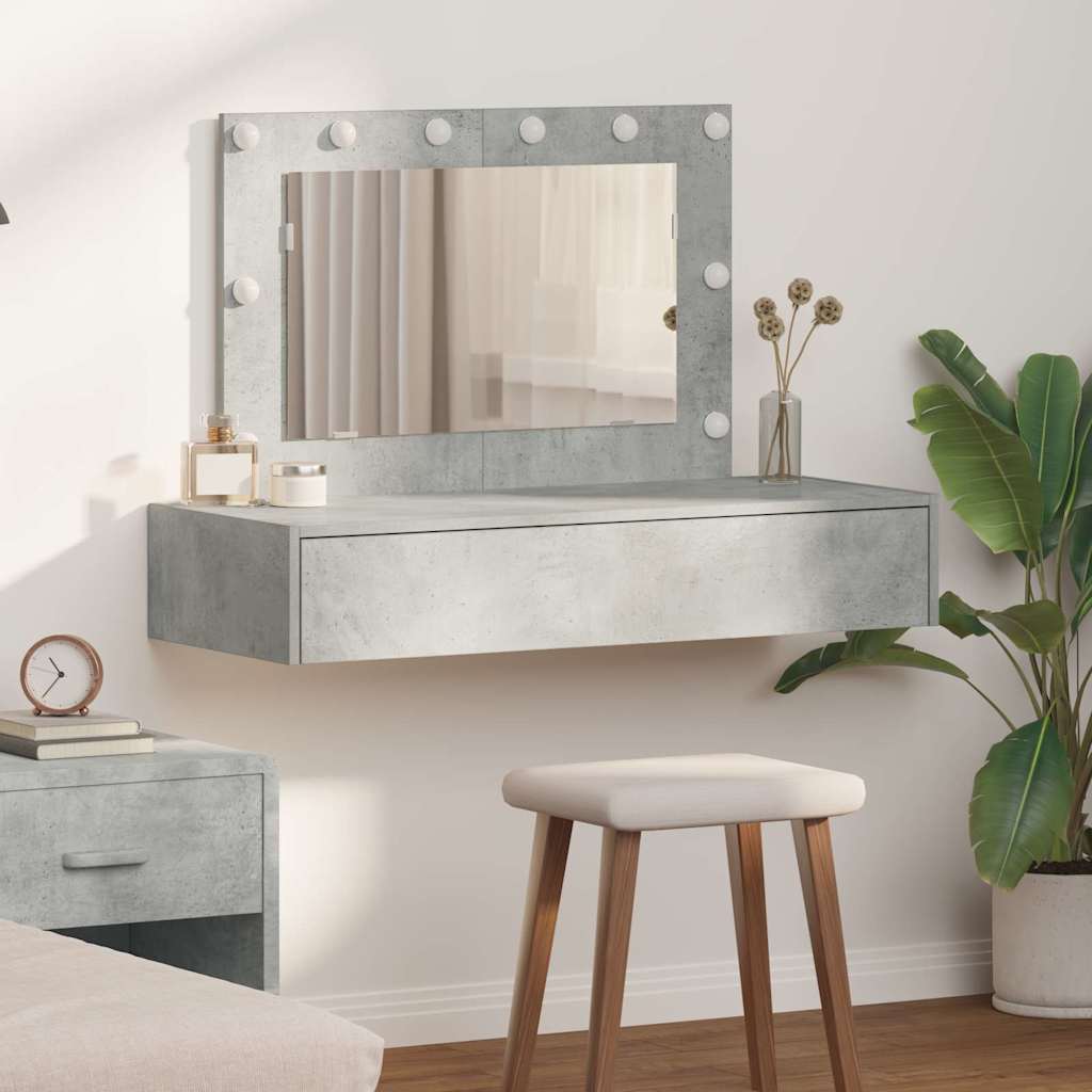 Wall Hanging Dressing Table with LED Lights in Concrete Grey