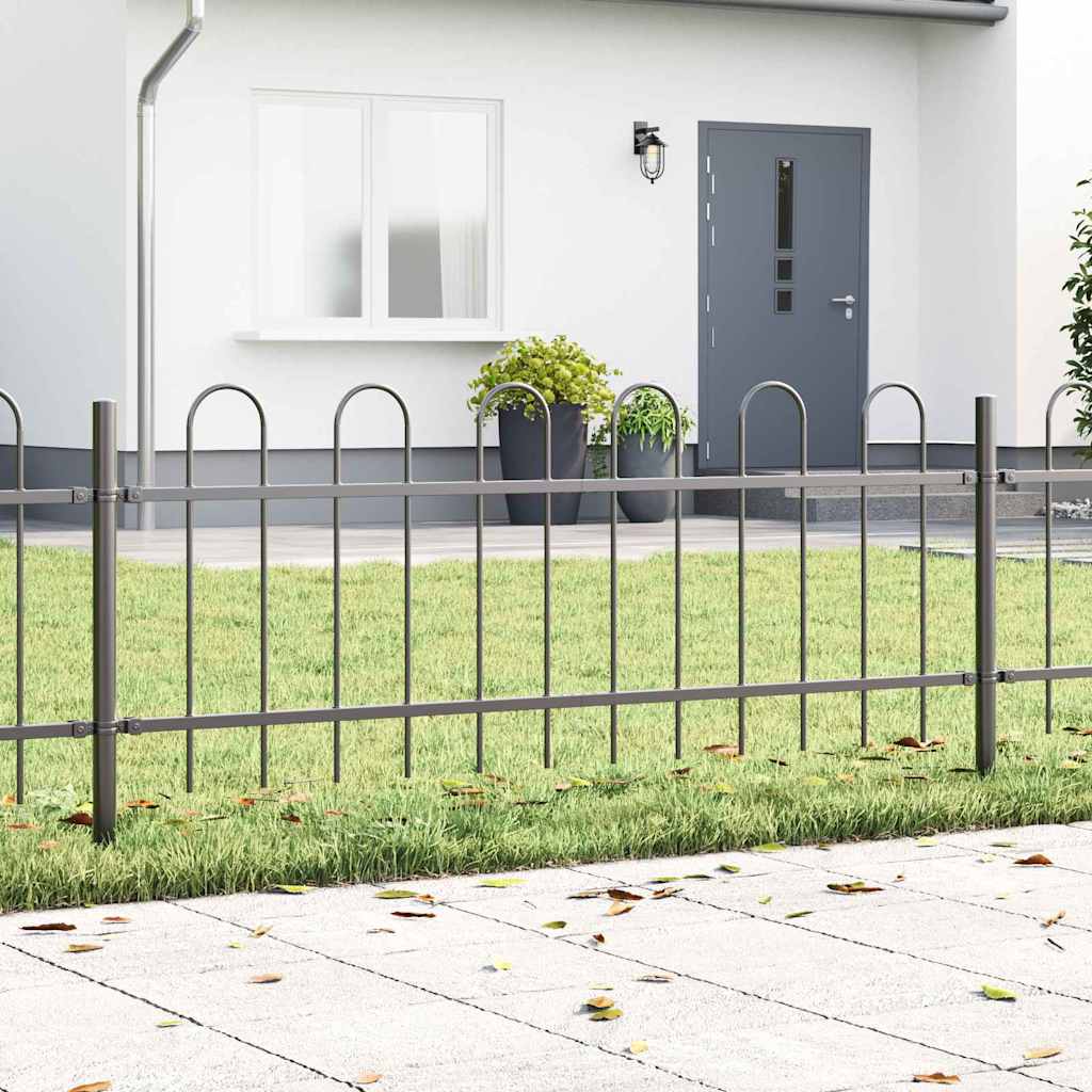 Garden Fence with Hoop Top in Grey, 3.4 x 0.6 m, Made of Steel