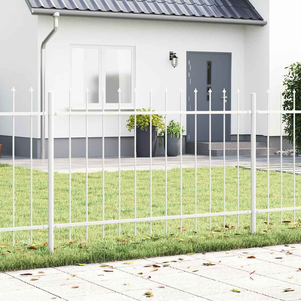 White Garden Fence with Spear Top, 10.2x1 m, Made of Steel