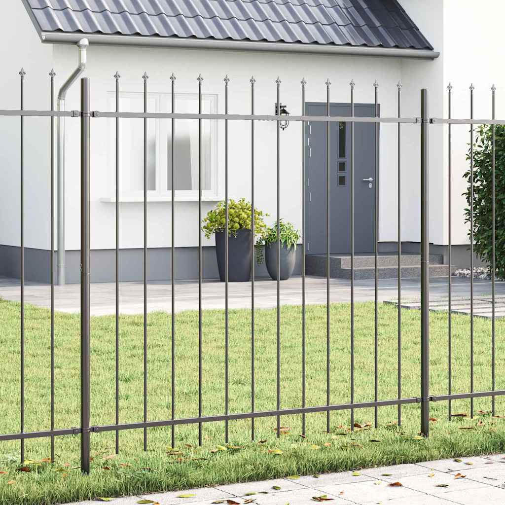 Garden Fence with Spear Top in Grey, 11.9 x 1.5 m, Made of Steel