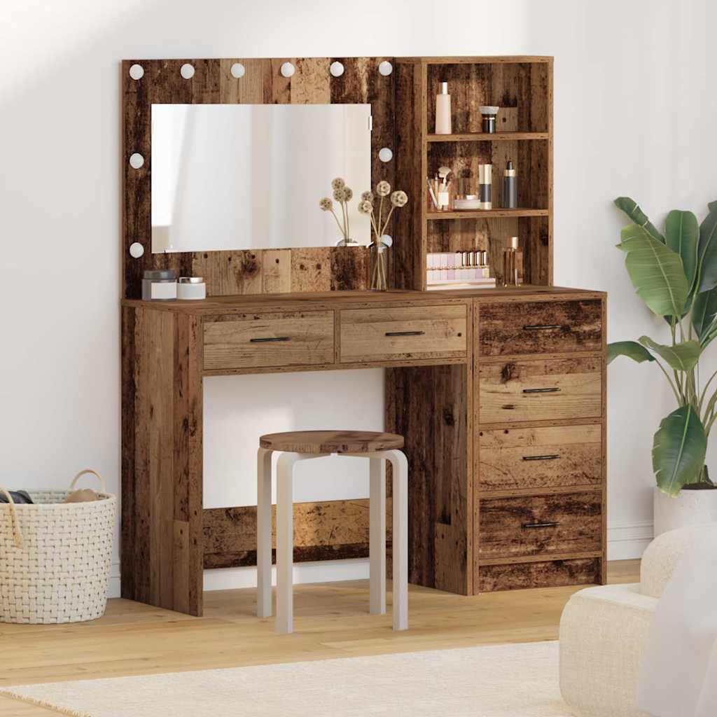 2 Piece Dressing Table Set with LED Old Wood Engineered Wood