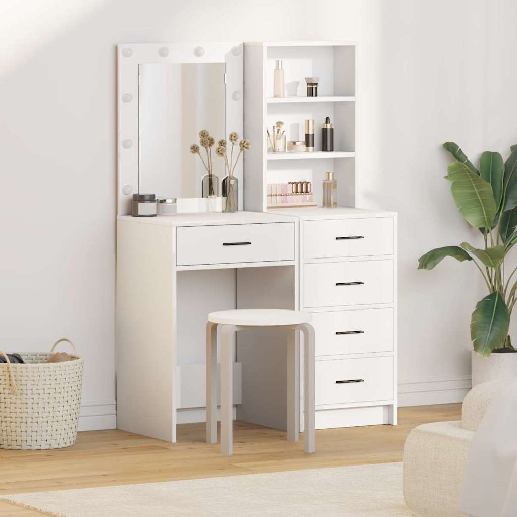 2 Piece Dressing Table Set with LED White Engineered Wood