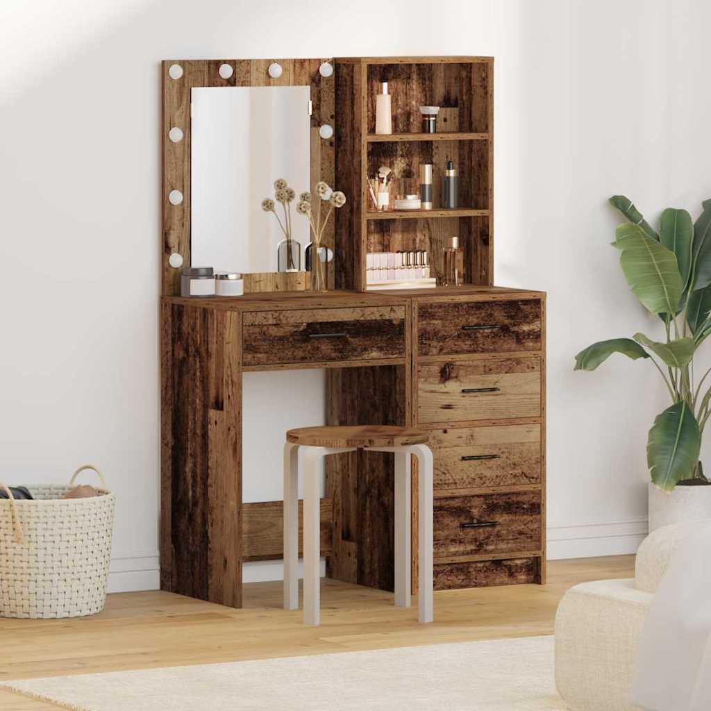 2 Piece Dressing Table Set with LED Old Wood Engineered Wood