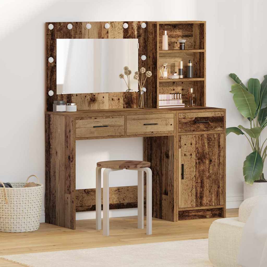 2 Piece Dressing Table Set with LED in Old Wood Finish