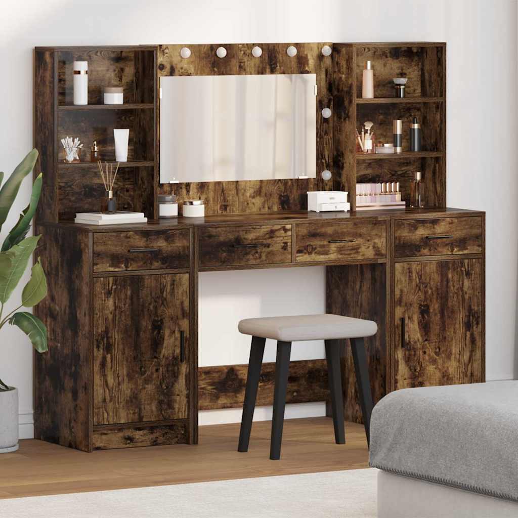 3 Piece Dressing Table Set Smoked Oak Engineered Wood