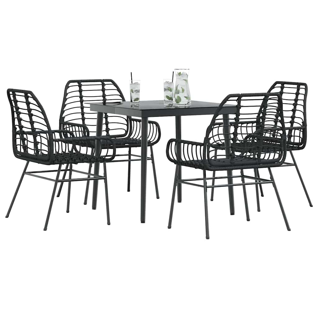 TEUFORD 5 Piece Garden Dining Set Poly Glass Rattan - Black