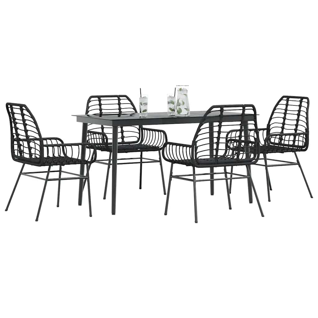 TEUFORD 5 Piece Garden Dining Set Poly Glass Rattan - Black