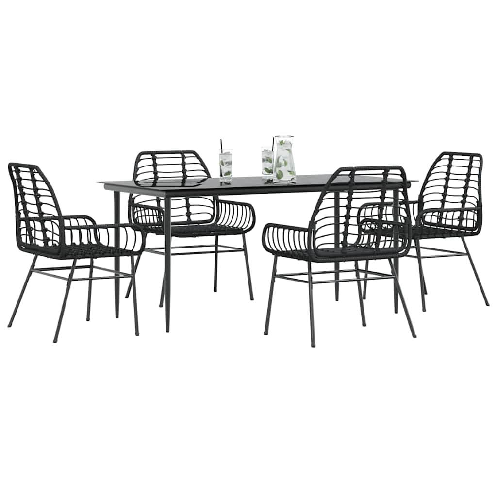 TEUFORD 5 Piece Garden Dining Set Poly Glass Rattan - Black