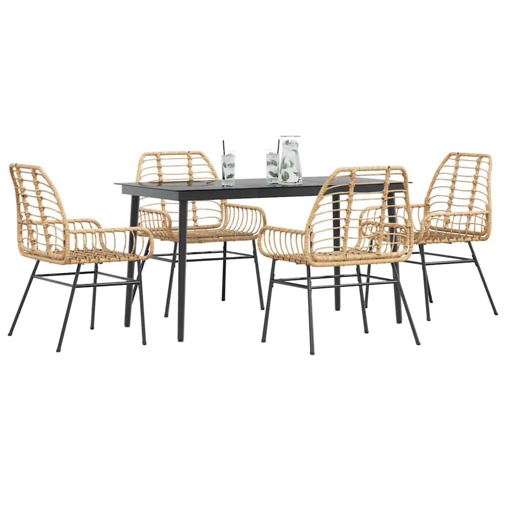 TEUFORD 5 Piece Garden Dining Set Poly Glass Rattan - Brown