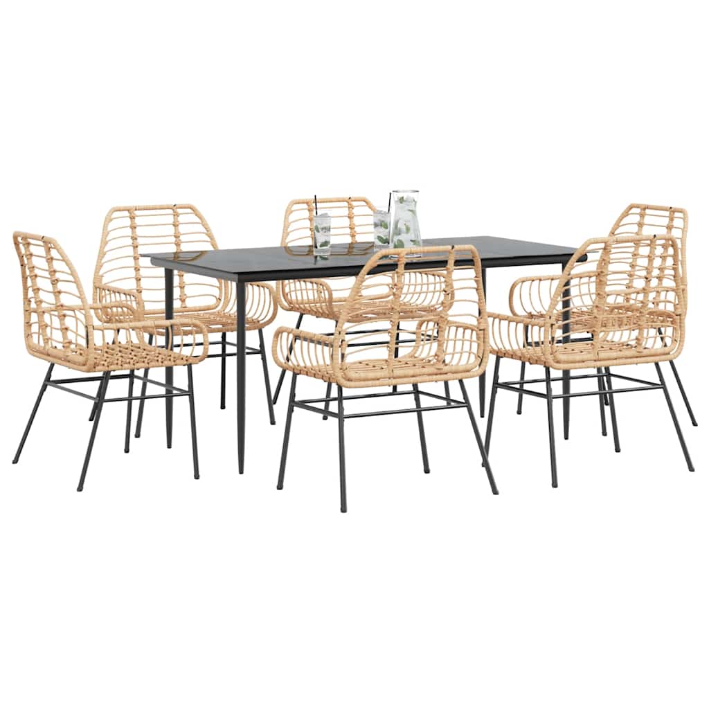 TEUFORD 7 Piece Garden Dining Set Poly Glass Rattan - Brown
