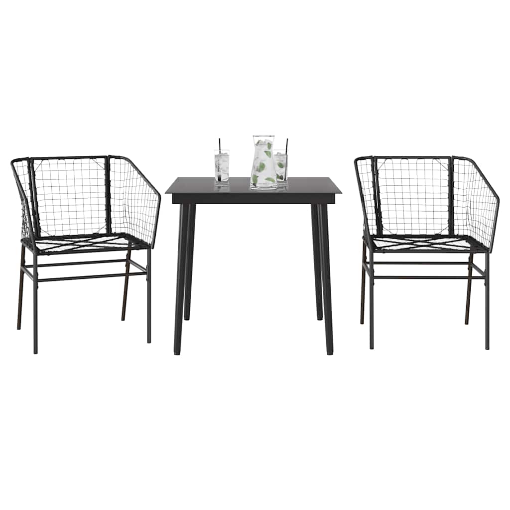 WISLOFT 3 Piece Garden Dining Set Poly Glass Rattan - Black