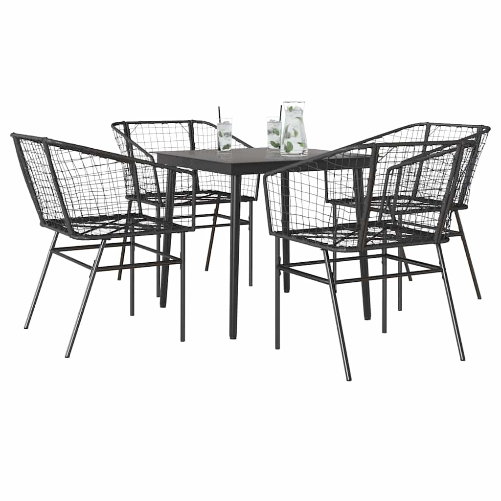 WISLOFT 5 Piece Garden Dining Set Poly Glass Rattan - Black