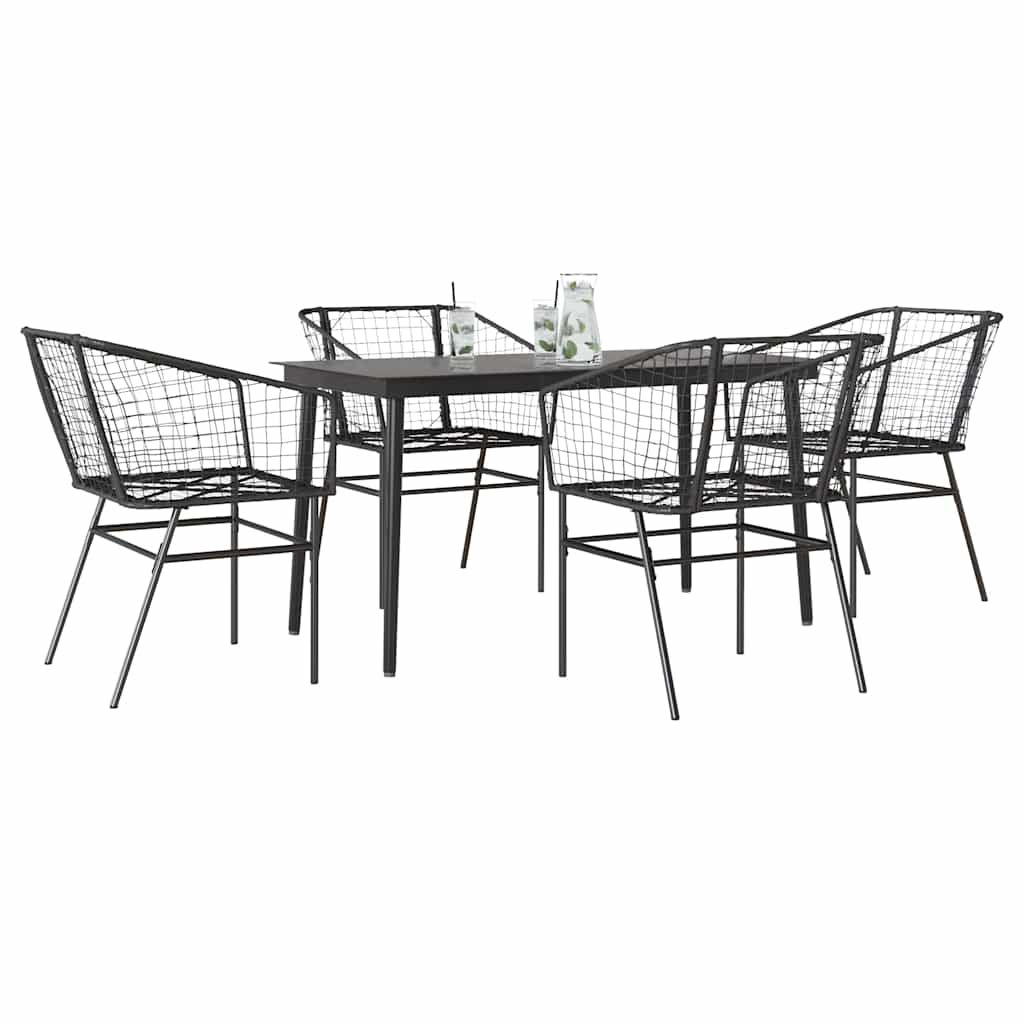 WISLOFT 5 Piece Garden Dining Set Poly Glass Rattan - Black