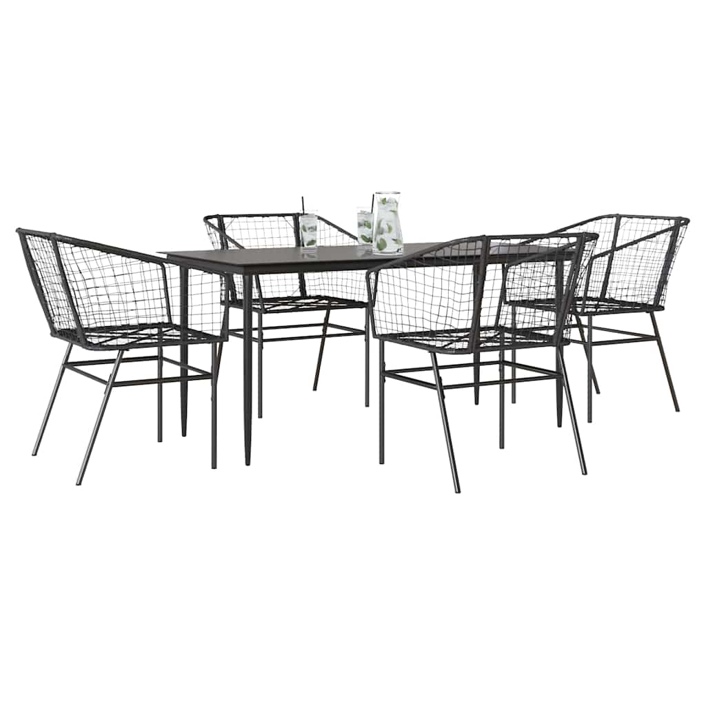 WISLOFT 5 Piece Garden Dining Set Poly Glass Rattan - Black
