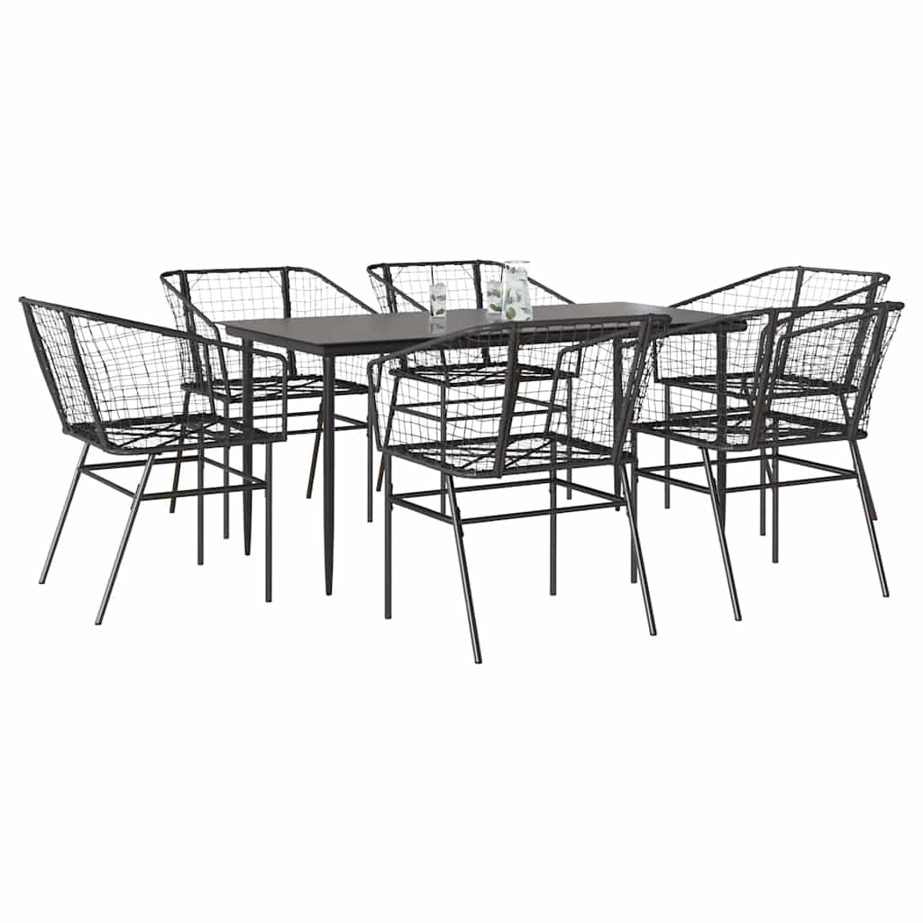 WISLOFT 7 Piece Garden Dining Set Poly Glass Rattan - Black