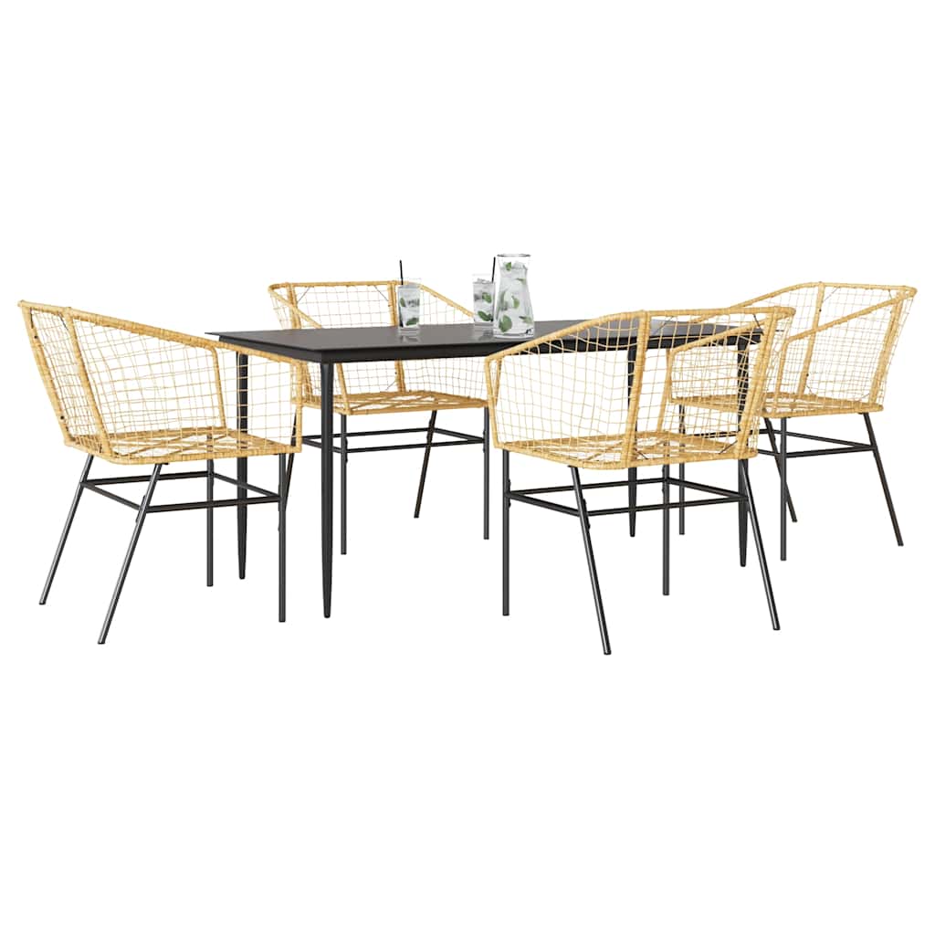 WISLOFT 5 Piece Garden Dining Set Poly Glass Rattan - Brown