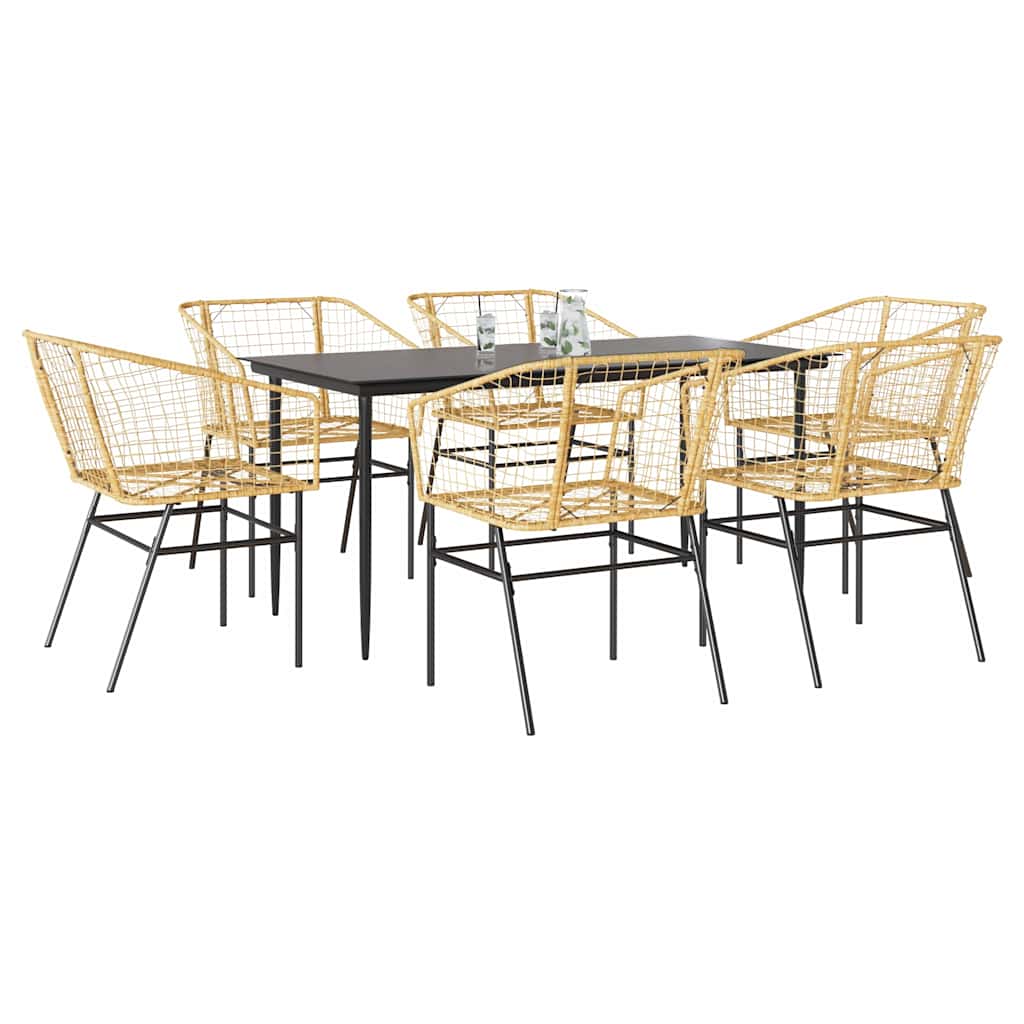 WISLOFT 7 Piece Garden Dining Set Poly Glass Rattan - Brown