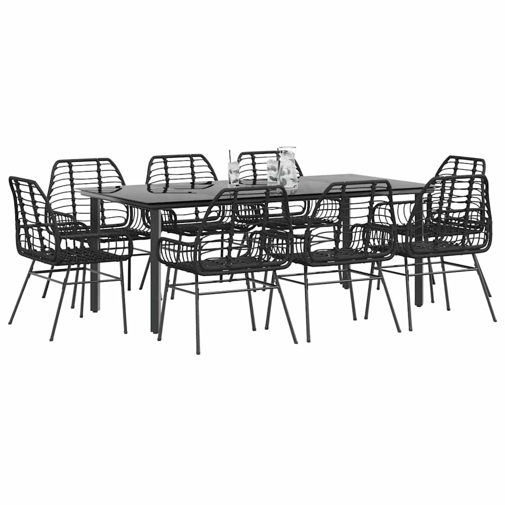 BLMVALE 9 Piece Garden Dining Set Poly Glass Rattan - Black