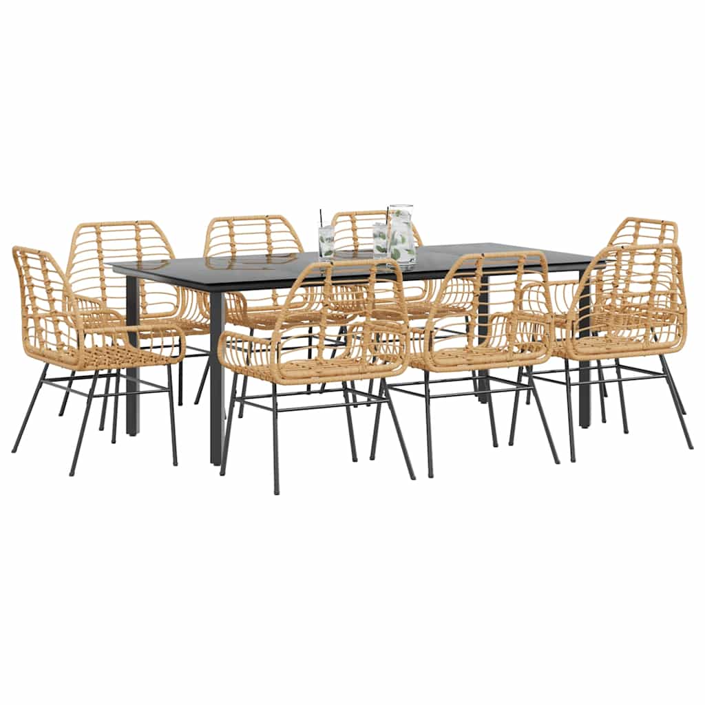BLMVALE 9 Piece Garden Dining Set Poly Glass Rattan - Brown