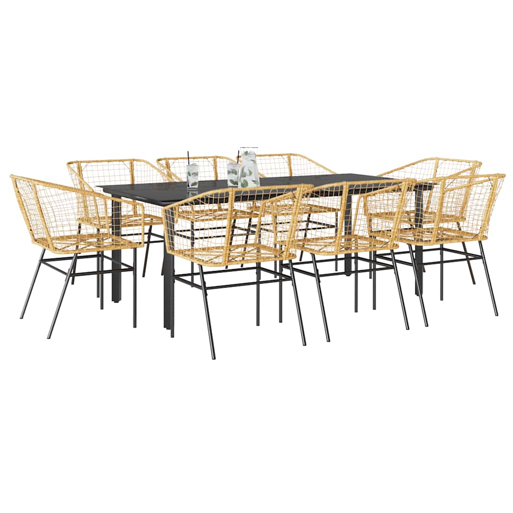 TAELM 9 Piece Garden Dining Set Poly Glass Rattan - Brown
