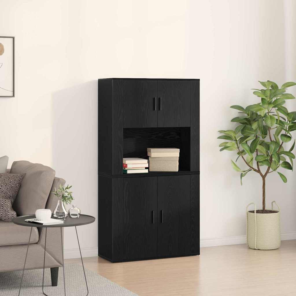 Highboard Black Oak 80x33x150 cm Engineered Wood