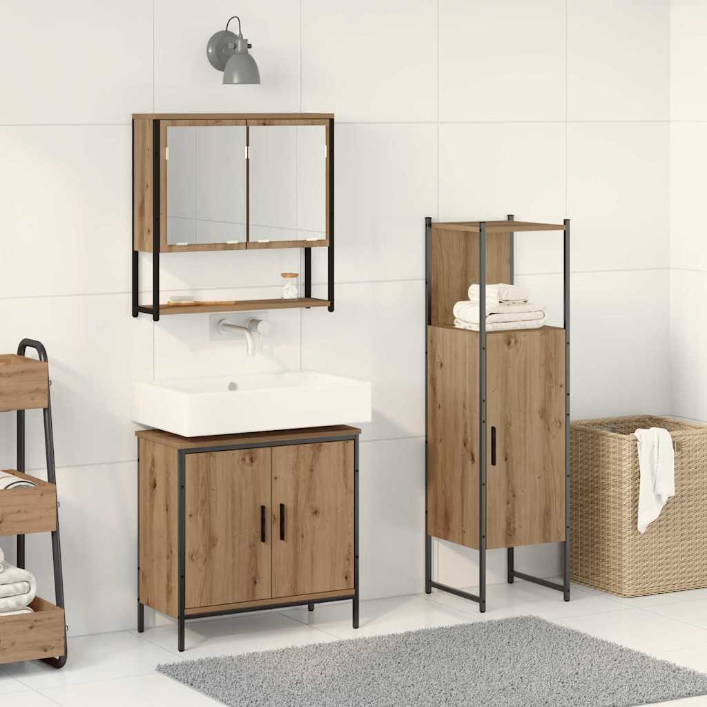 3 Piece Bathroom Furniture Set Artisan Oak Engineered Wood