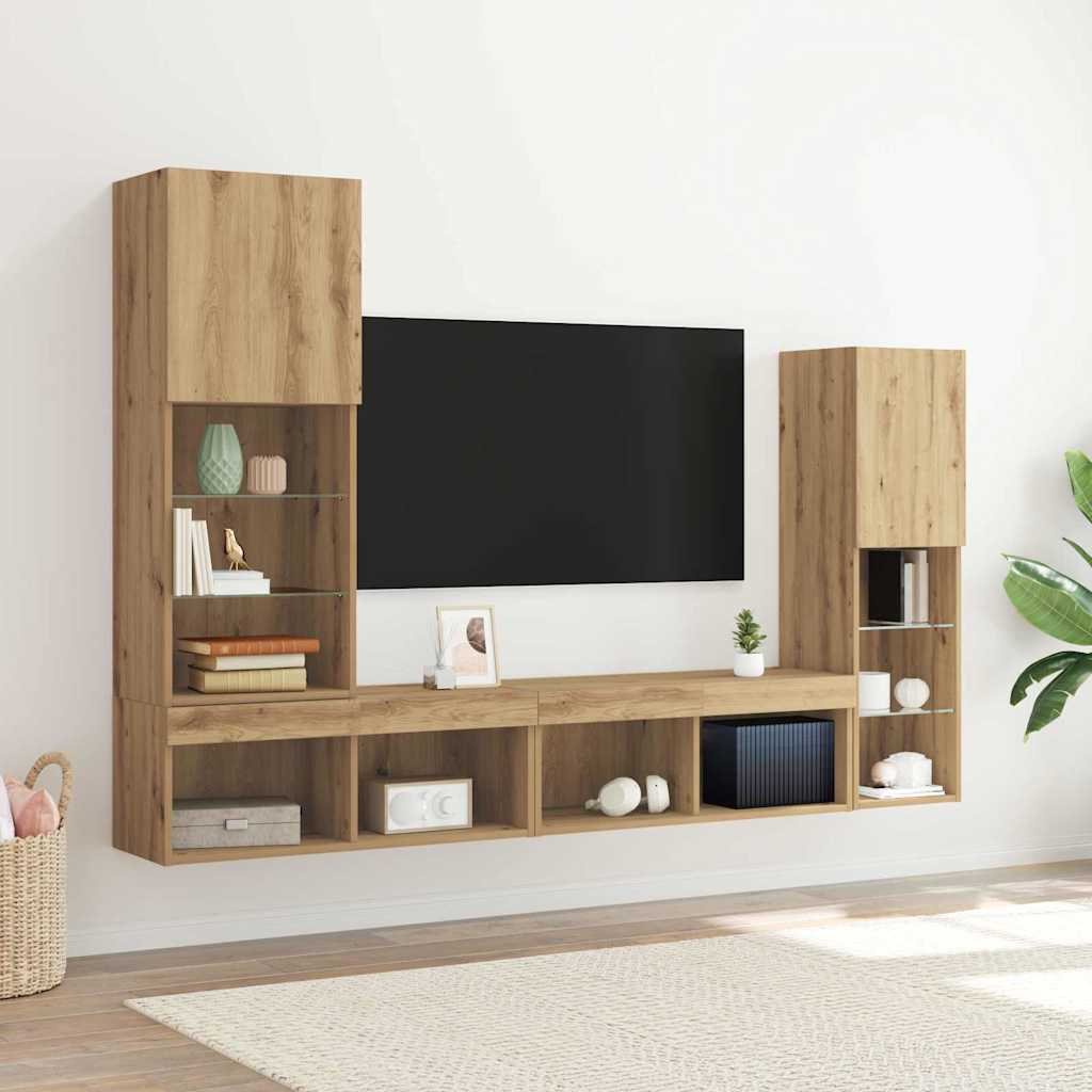 TV Cabinet with LED Lights Artisan Oak 40.5x30x102 cm