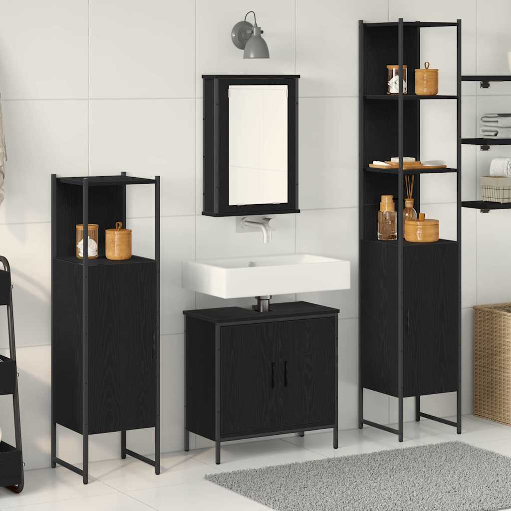 4 Piece Bathroom Furniture Set Black Oak Engineered Wood