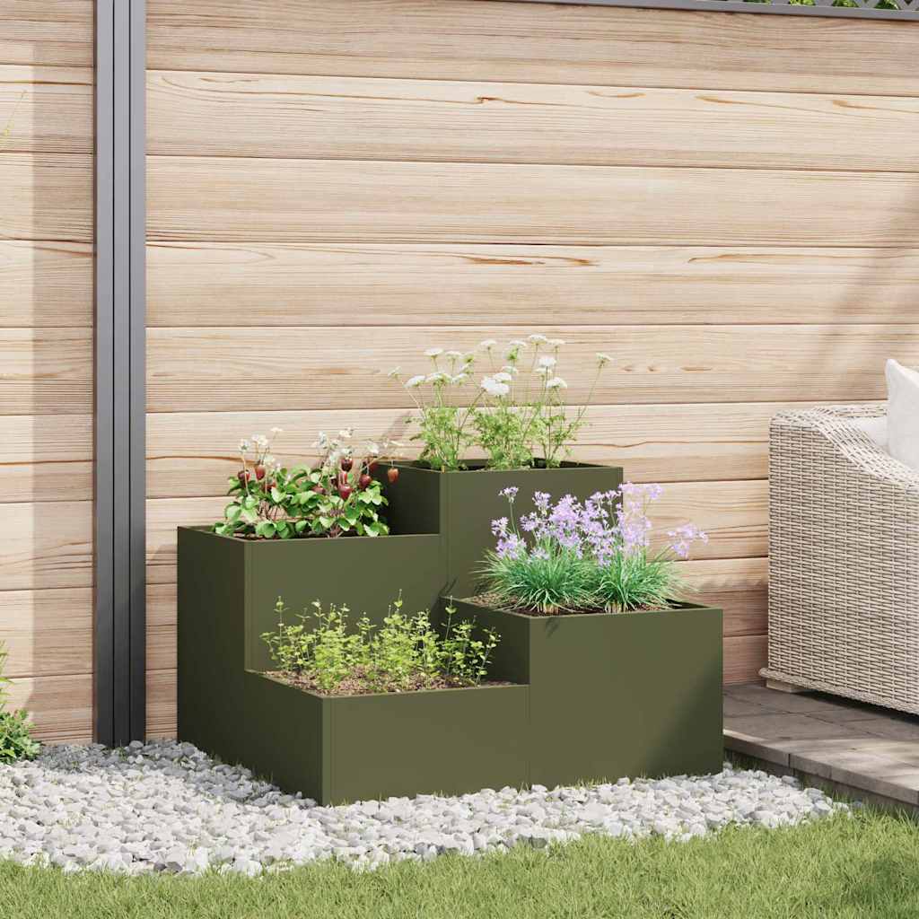 REHAL Garden Planter Olive 80x80x60 cm Steel - Green