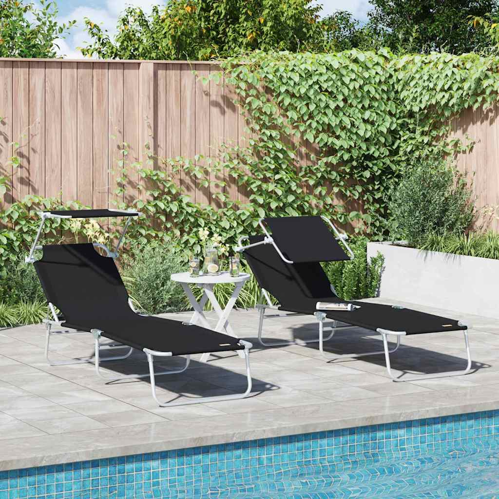 TARCOVE Sun Lounger Folding 2 pcs 58x188x77cm Polyester - Black