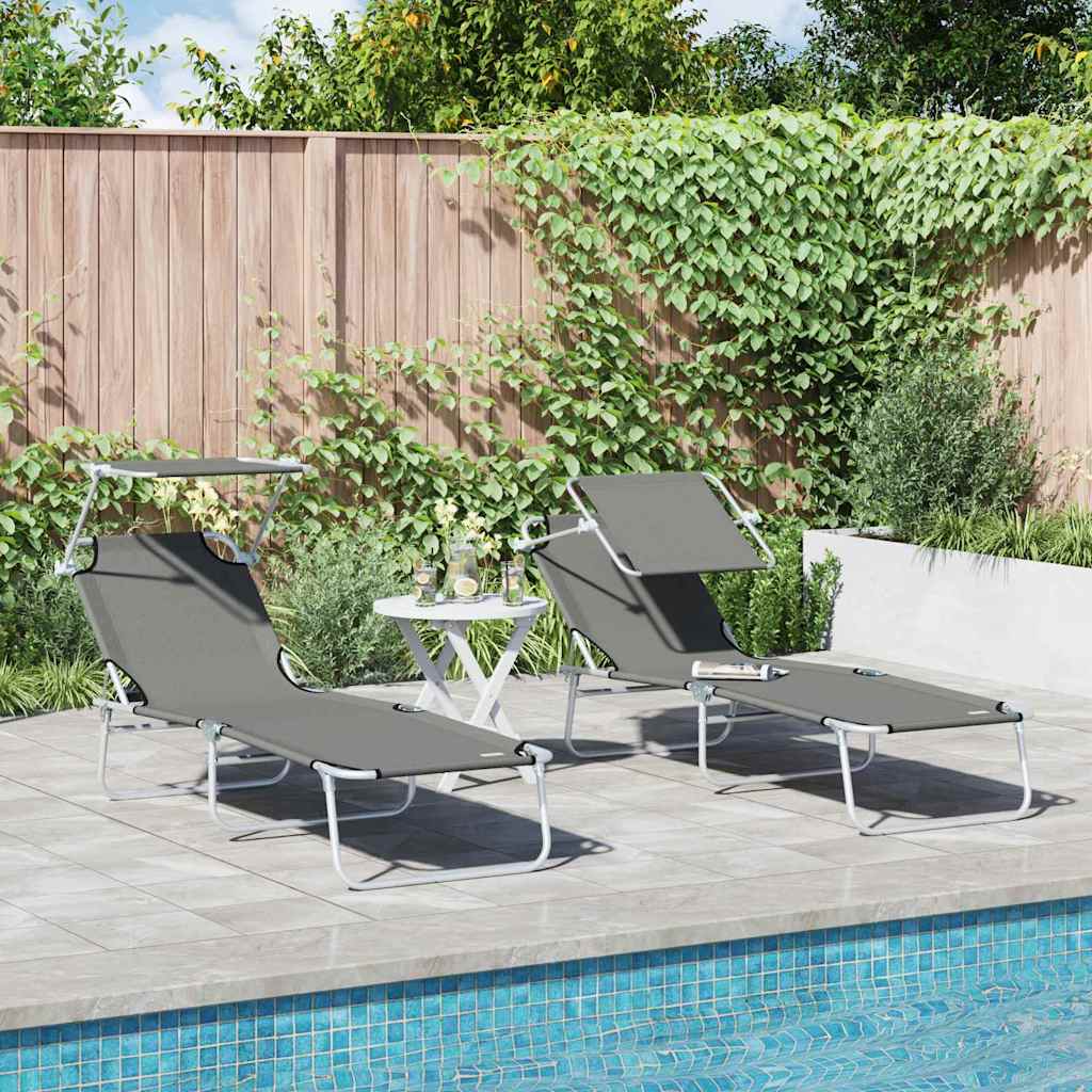 TARCOVE Sun Lounger Folding 2 pcs 58x188x77cm Polyester - Grey