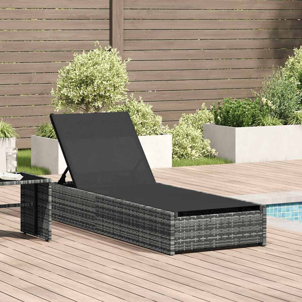 GRARIDG Sun Lounger Reclining 200.5x70x75 cm Poly Rattan - Grey