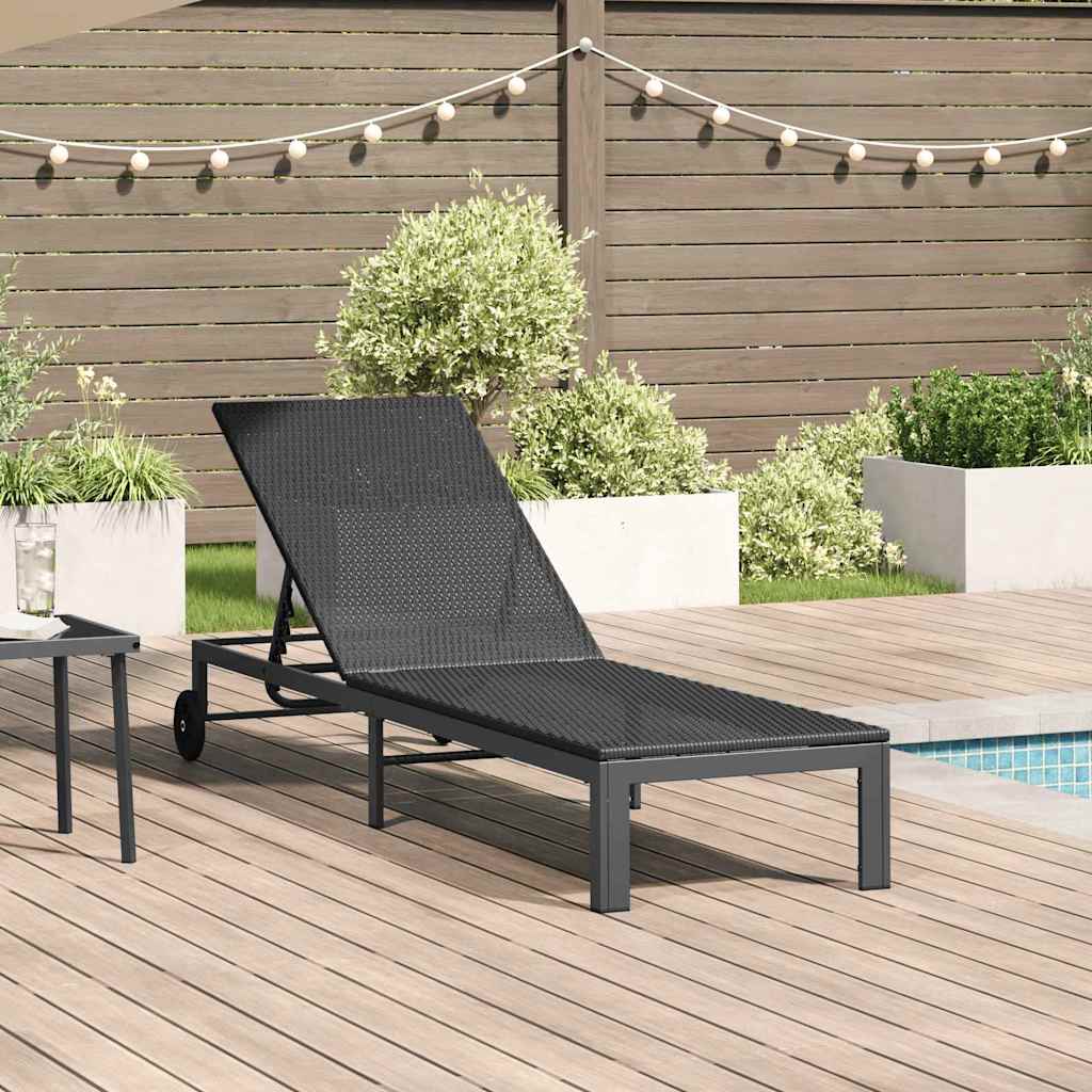 GRARIDG Sunbed Reclining 1-person 206x62.5x74 cm Poly Rattan - Black