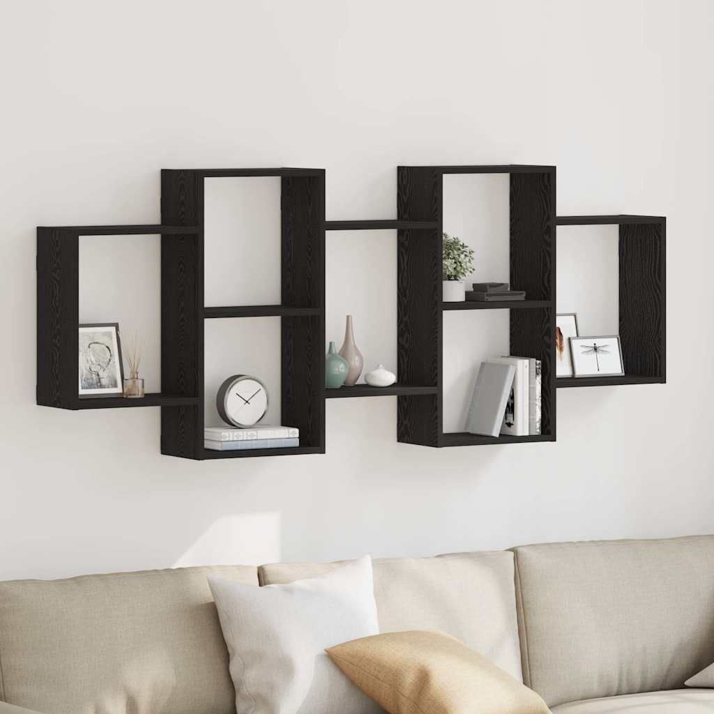 Wall Shelf Black Oak 159x18x65 cm Engineered Wood