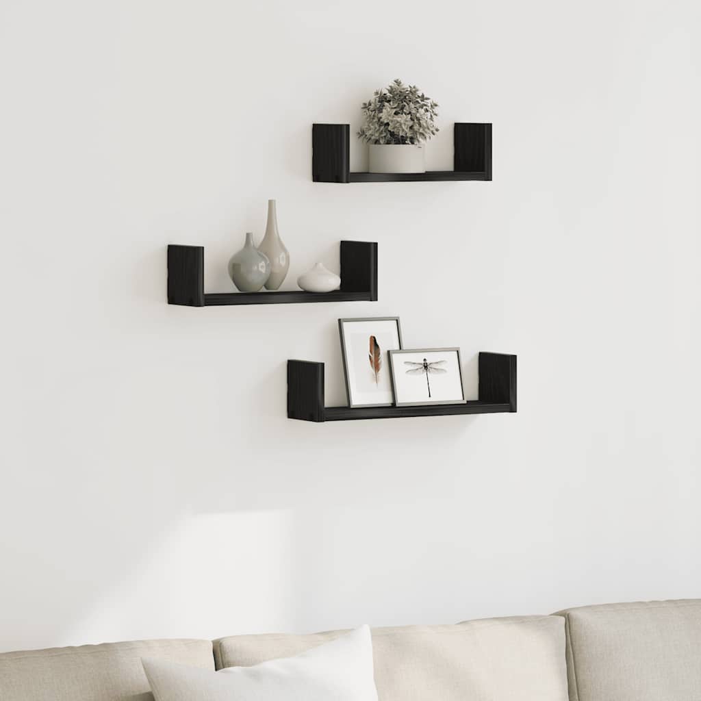 Wall Shelves 3 Pieces Black Oak Engineered Wood