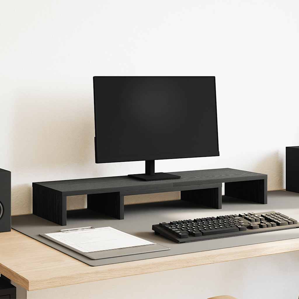 Monitor Stand Riser Adjustable Black Oak 80x24x10.5 cm
