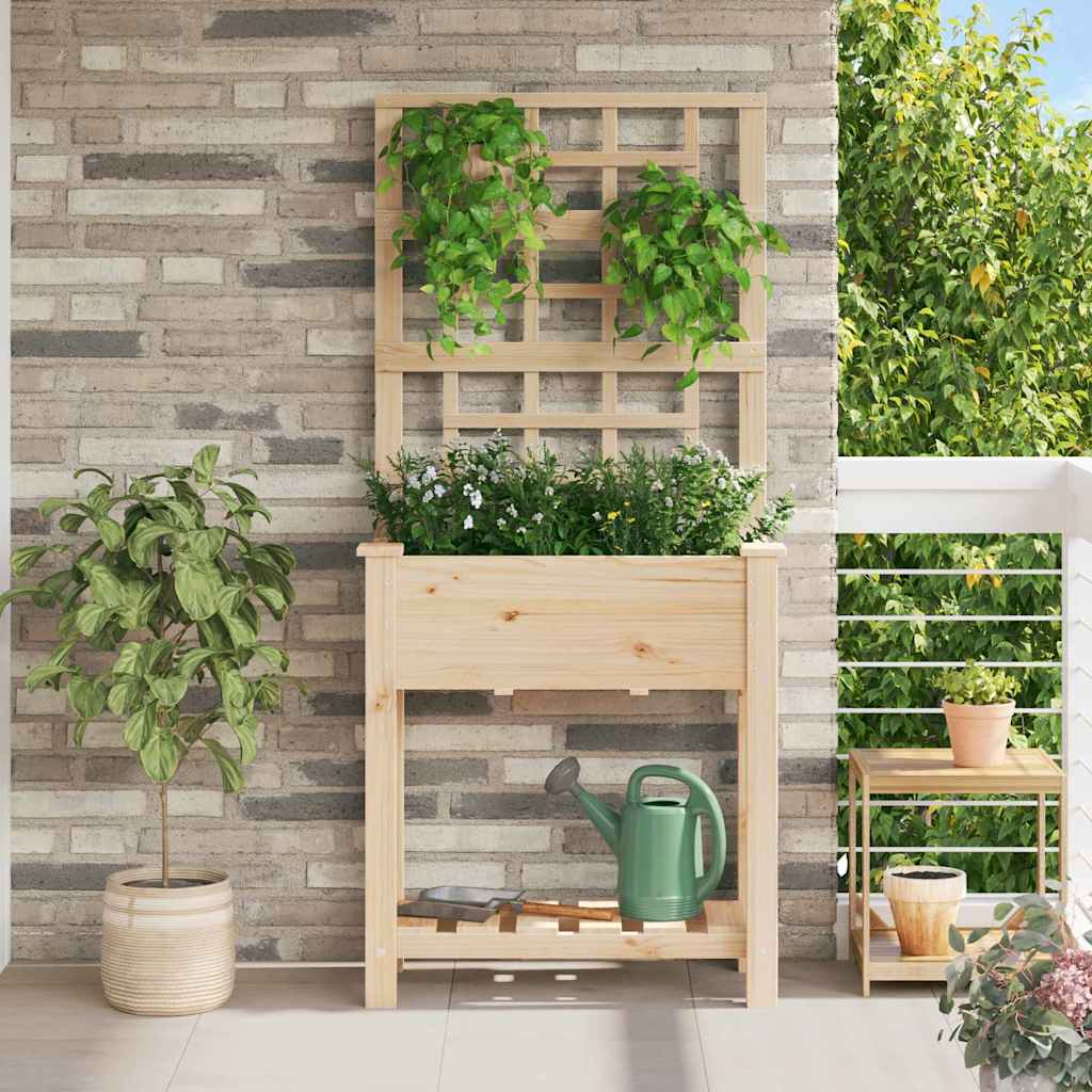 PADEN Garden Planter with Shelf 71x38x152 cm Solid Fir Wood - Beige