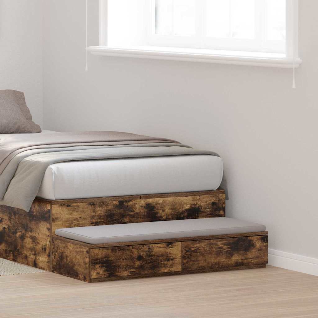 Smoked Oak Bed Drawers - 90 x 36.5 x 16.5 cm - Made of Engineered Wood