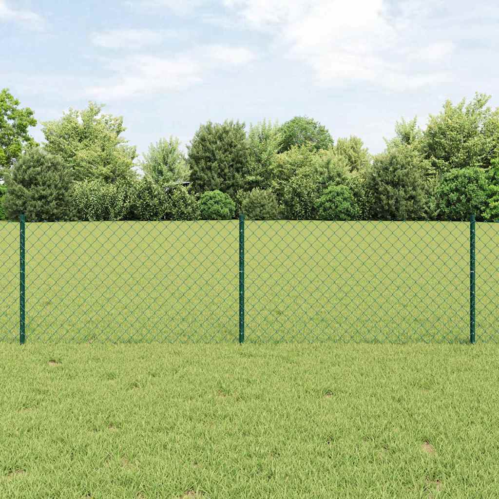 Chain Link Fence with 22 U Posts Green 0.6x25 m Steel