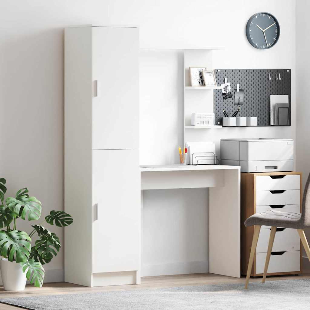 Desk with Storage White Engineered Wood