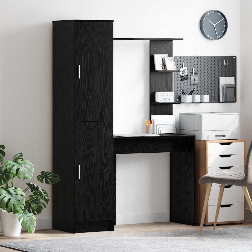 Desk with Storage Black Oak Engineered Wood