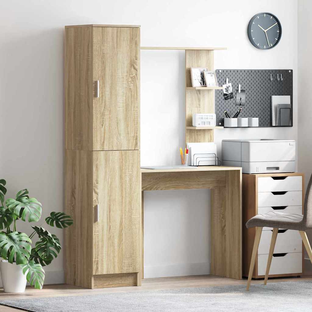 Desk with Storage Sonoma Oak Engineered Wood